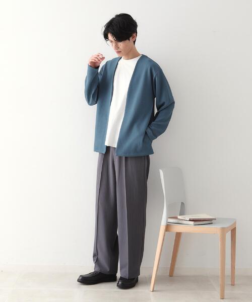 THE SHOP TK （ザ ショップ ティーケー ）の「ミニフクレアンサンブルカーディガン 【長袖カーディガン＋半袖Tシャツセットアイテム】（カーディガン/ボレロ・メンズ・オリーブ/ライトグレー/ネイビー/ブルーグリーン・02/04/03）」の11枚目の写真