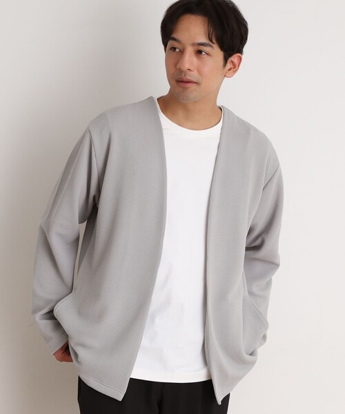 THE SHOP TK （ザ ショップ ティーケー ）の「ミニフクレアンサンブルカーディガン 【長袖カーディガン＋半袖Tシャツセットアイテム】（カーディガン/ボレロ・メンズ・オリーブ/ライトグレー/ネイビー/ブルーグリーン・02/04/03）」の12枚目の写真