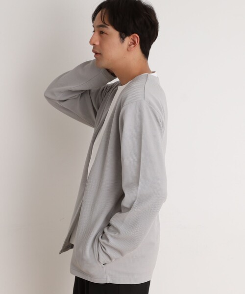 THE SHOP TK （ザ ショップ ティーケー ）の「ミニフクレアンサンブルカーディガン 【長袖カーディガン＋半袖Tシャツセットアイテム】（カーディガン/ボレロ・メンズ・オリーブ/ライトグレー/ネイビー/ブルーグリーン・02/04/03）」の13枚目の写真