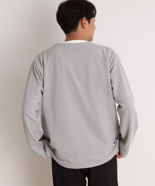 THE SHOP TK （ザ ショップ ティーケー ）の「ミニフクレアンサンブルカーディガン 【長袖カーディガン＋半袖Tシャツセットアイテム】（カーディガン/ボレロ・メンズ・オリーブ/ライトグレー/ネイビー/ブルーグリーン・02/04/03）」の14枚目の写真