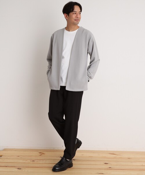 THE SHOP TK （ザ ショップ ティーケー ）の「ミニフクレアンサンブルカーディガン 【長袖カーディガン＋半袖Tシャツセットアイテム】（カーディガン/ボレロ・メンズ・オリーブ/ライトグレー/ネイビー/ブルーグリーン・02/04/03）」の15枚目の写真