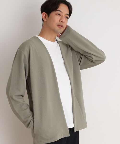 THE SHOP TK （ザ ショップ ティーケー ）の「ミニフクレアンサンブルカーディガン 【長袖カーディガン＋半袖Tシャツセットアイテム】（カーディガン/ボレロ・メンズ・オリーブ/ライトグレー/ネイビー/ブルーグリーン・02/04/03）」の17枚目の写真