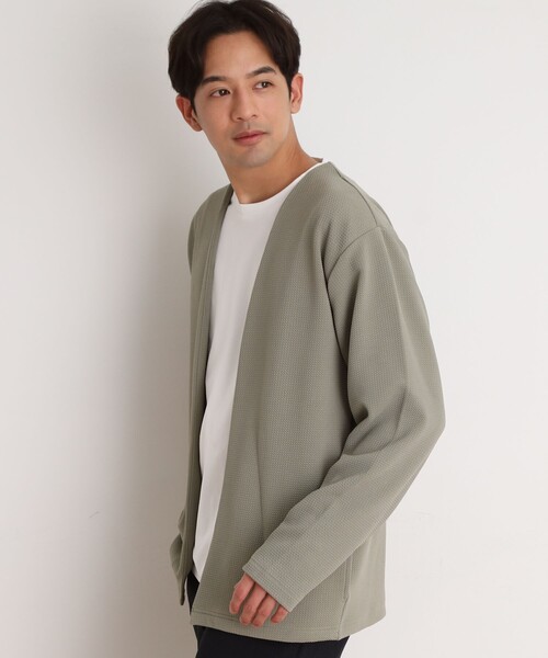 THE SHOP TK （ザ ショップ ティーケー ）の「ミニフクレアンサンブルカーディガン 【長袖カーディガン＋半袖Tシャツセットアイテム】（カーディガン/ボレロ・メンズ・オリーブ/ライトグレー/ネイビー/ブルーグリーン・02/04/03）」の18枚目の写真