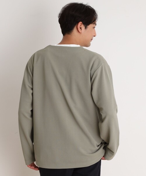 THE SHOP TK （ザ ショップ ティーケー ）の「ミニフクレアンサンブルカーディガン 【長袖カーディガン＋半袖Tシャツセットアイテム】（カーディガン/ボレロ・メンズ・オリーブ/ライトグレー/ネイビー/ブルーグリーン・02/04/03）」の19枚目の写真