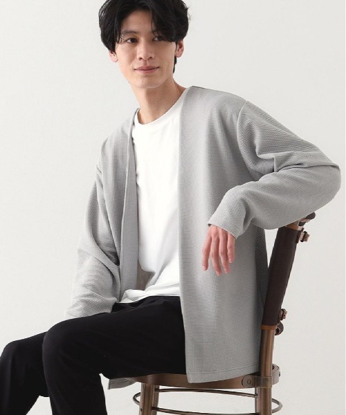 THE SHOP TK （ザ ショップ ティーケー ）の「ミニフクレアンサンブルカーディガン 【長袖カーディガン＋半袖Tシャツセットアイテム】（カーディガン/ボレロ・メンズ・オリーブ/ライトグレー/ネイビー/ブルーグリーン・02/04/03）」の2枚目の写真