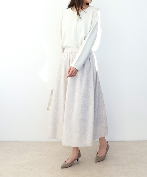 Jines(ジネス)の「SHIBAFUジャガードフレアースカート(スカート・レディース・グリーン/ネイビー/ベージュ・38)」の8枚目の写真