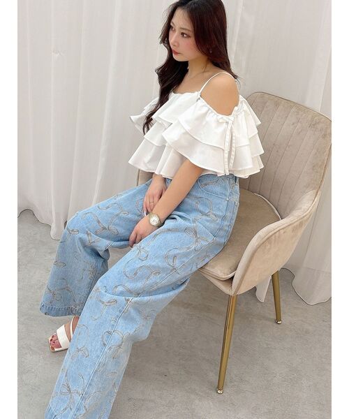 MERCURYDUO(マーキュリーデュオ)の「リボンプリントデニムパンツ(その他パンツ・レディース・インディゴブルー/ブルー・MEDIUM/SMALL)」の11枚目の写真