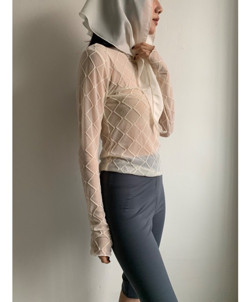 Didot.showroom（ディドット ショールーム）の「【DIDOT.】シアーダイヤレースTEE（Tシャツ/カットソー・レディース・ブラック/クリーム/ホワイト・FREE）」の4枚目の写真
