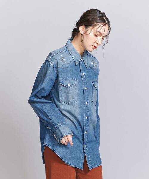 Wrangler ラングラー　デニムシャツ　ペイズリー　スタンドカラー　L超美品 Wrangler ラングラー デニムシャツ ペイズリー スタンドカラー L