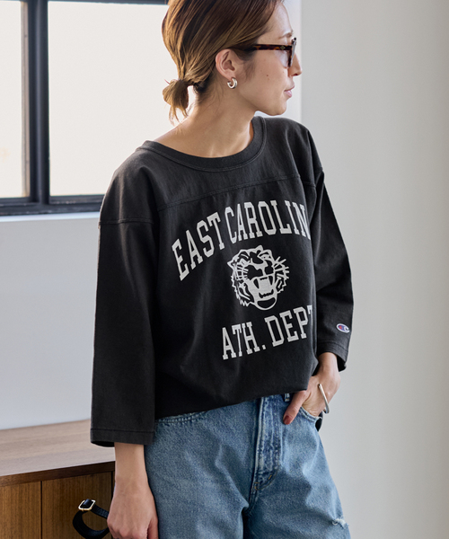 FRAMeWORK（フレームワーク）の「Champion/チャンピオン 別注FOOTBALL T（Tシャツ/カットソー・レディース・スミクロ/アイボリー/ネイビー/レッド・FREE）」の9枚目の写真