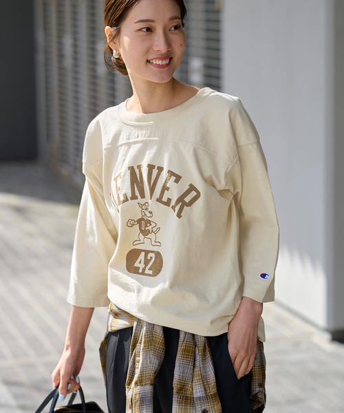 FRAMeWORK（フレームワーク）の「Champion/チャンピオン 別注FOOTBALL T（Tシャツ/カットソー・レディース・スミクロ/アイボリー/ネイビー/レッド・FREE）」の21枚目の写真