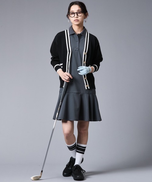 23区 ポロシャツワンピース ボーダー 大人綺麗め ゴルフ S〜M 美シルエット セール】裾フレアポロシャツワンピース＜大きいサイズ有＞シック