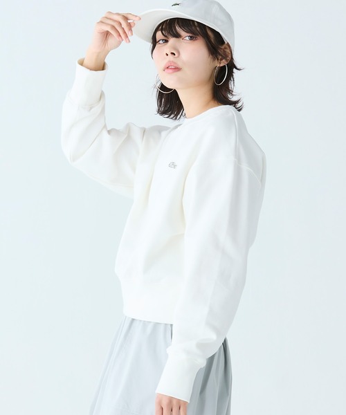 LACOSTE(ラコステ)の「クロップドクルーネックスウェット(スウェット・レディース・ライトピンク/ホワイト・36/34/40/38)」の7枚目の写真