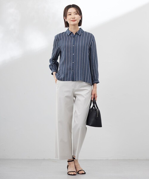 J.PRESS(ジェイプレス)の「【洗える】ランダムストライプ シアー シャツカラー カットソー(Tシャツ/カットソー・レディース・ネイビー系1/ライトグリーン系1/ホワイト系1・T15/T13)」の8枚目の写真