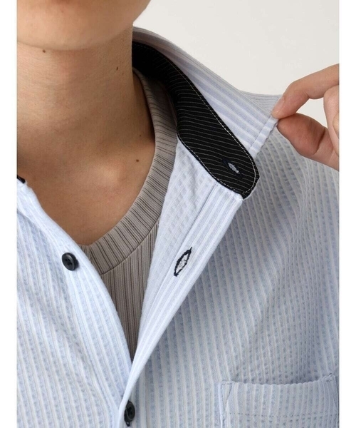 MK MICHEL KLEIN HOMME (エムケーミッシェルクランオム)の「【ストレッチ/イージーケア】サッカー織りシャツ(シャツ/ブラウス・メンズ・ネイビー/ダークインディゴブルー・46/48/51)」の6枚目の写真