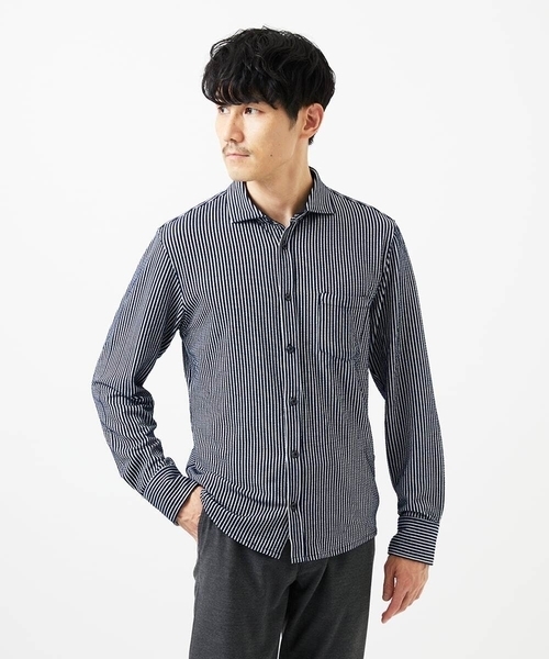 MK MICHEL KLEIN HOMME (エムケーミッシェルクランオム)の「【ストレッチ/イージーケア】サッカー織りシャツ(シャツ/ブラウス・メンズ・ネイビー/ダークインディゴブルー・46/48/51)」の10枚目の写真