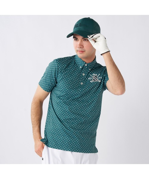 FILA GOLF(フィラゴルフ )の「FILA GOLF/フィラ ゴルフ ゴルフウェア 接触冷感 UVカット ドライ ストレッチ ドット 半袖 シャツ Tシャツ(Tシャツ/カットソー・メンズ・ダークグリーン/ホワイト/ネイビー・M/L/LL)」の1枚目の写真
