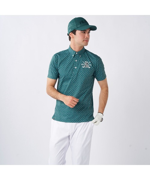 FILA GOLF(フィラゴルフ )の「FILA GOLF/フィラ ゴルフ ゴルフウェア 接触冷感 UVカット ドライ ストレッチ ドット 半袖 シャツ Tシャツ(Tシャツ/カットソー・メンズ・ダークグリーン/ホワイト/ネイビー・M/L/LL)」の14枚目の写真