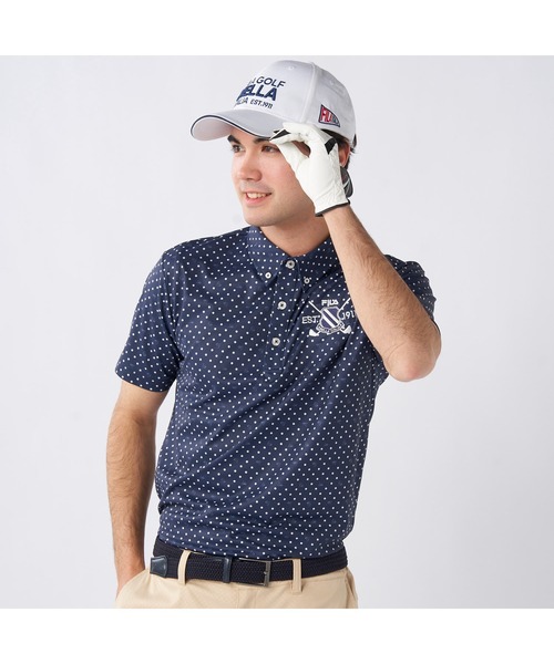 FILA GOLF(フィラゴルフ )の「FILA GOLF/フィラ ゴルフ ゴルフウェア 接触冷感 UVカット ドライ ストレッチ ドット 半袖 シャツ Tシャツ(Tシャツ/カットソー・メンズ・ダークグリーン/ホワイト/ネイビー・M/L/LL)」の22枚目の写真