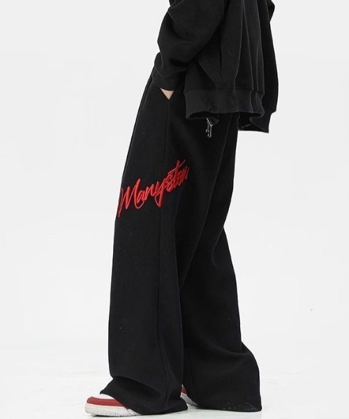 刺しゅうロゴスウェットワイドパンツ