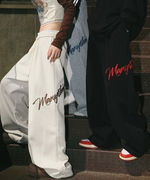 刺しゅうロゴスウェットワイドパンツ