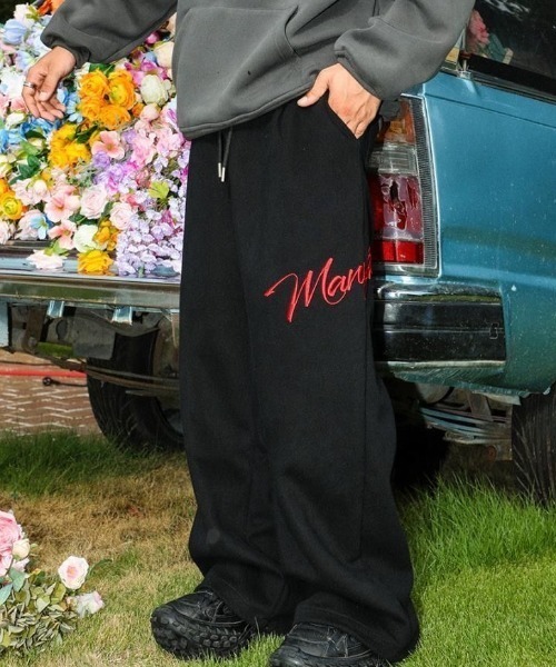 刺しゅうロゴスウェットワイドパンツ