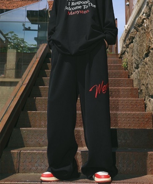 刺しゅうロゴスウェットワイドパンツ