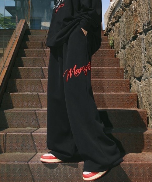 刺しゅうロゴスウェットワイドパンツ