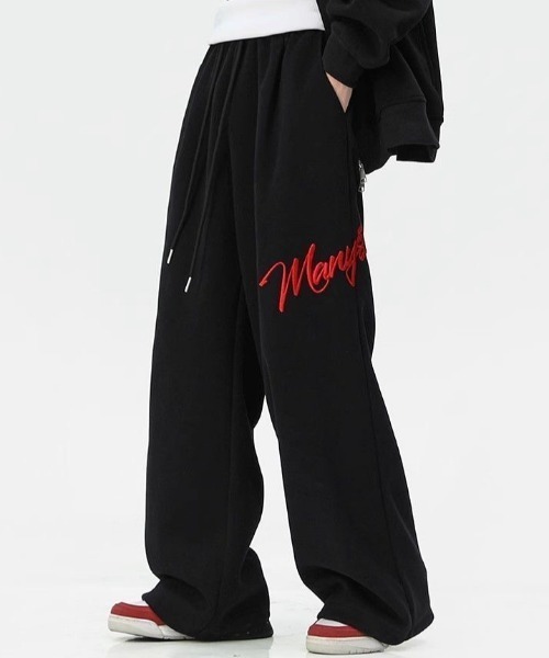 セール】刺しゅうロゴスウェットワイドパンツ（スウェットパンツ