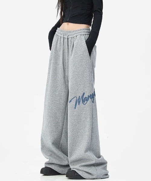 セール】刺しゅうロゴスウェットワイドパンツ（スウェットパンツ