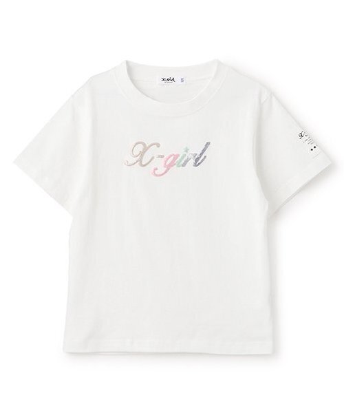 X-girl Stages（エックスガールステージス）の「【人気商品再入荷】【直営店で取り扱い無し】ラメ発泡プリントロゴ半袖Tシャツ（Tシャツ/カットソー・キッズ・オフホワイト/ピンク・130cm/120cm/90cm/140cm/110cm/100cm）」の2枚目の写真