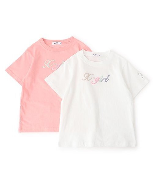 X-girl Stages（エックスガールステージス）の「【人気商品再入荷】【直営店で取り扱い無し】ラメ発泡プリントロゴ半袖Tシャツ（Tシャツ/カットソー・キッズ・オフホワイト/ピンク・130cm/120cm/90cm/140cm/110cm/100cm）」の7枚目の写真