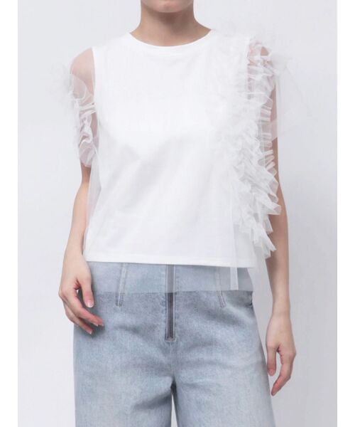 LAGUNAMOON(ラグナムーン)の「フリルチュールレイヤードトップス(Tシャツ/カットソー・レディース・チャコールグレー/ライトグリーン/ホワイト・FREE)」の6枚目の写真
