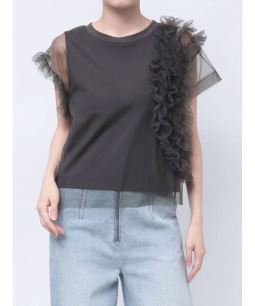 LAGUNAMOON(ラグナムーン)の「フリルチュールレイヤードトップス(Tシャツ/カットソー・レディース・チャコールグレー/ライトグリーン/ホワイト・FREE)」の7枚目の写真
