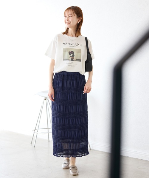 ROPE' PICNIC（ロペピクニック）の「フリルギャザーロングスカート（スカート・レディース・チャコールグレー/ネイビー/ホワイト・38）」の7枚目の写真