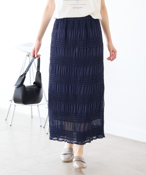 ROPE' PICNIC（ロペピクニック）の「フリルギャザーロングスカート（スカート・レディース・チャコールグレー/ネイビー/ホワイト・38）」の8枚目の写真