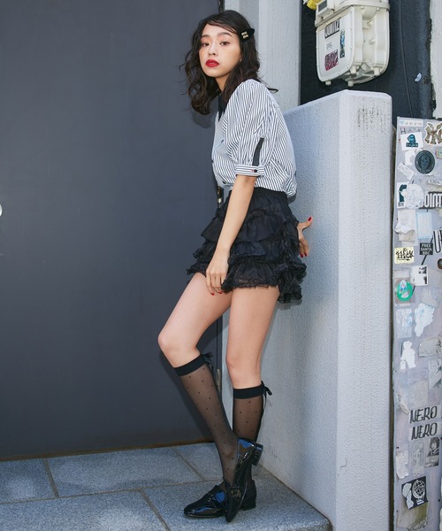 Narcissus（ナルシス）の「チュールフリルミニスカート（スカート・レディース・ホワイト/ブラック・FREE）」の4枚目の写真