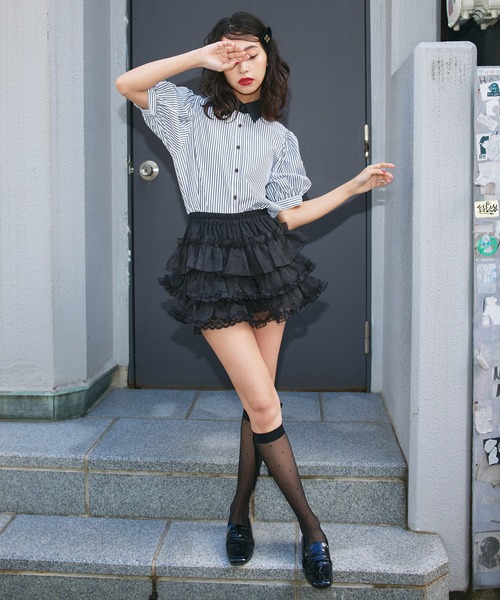 Narcissus（ナルシス）の「チュールフリルミニスカート（スカート・レディース・ホワイト/ブラック・FREE）」の3枚目の写真