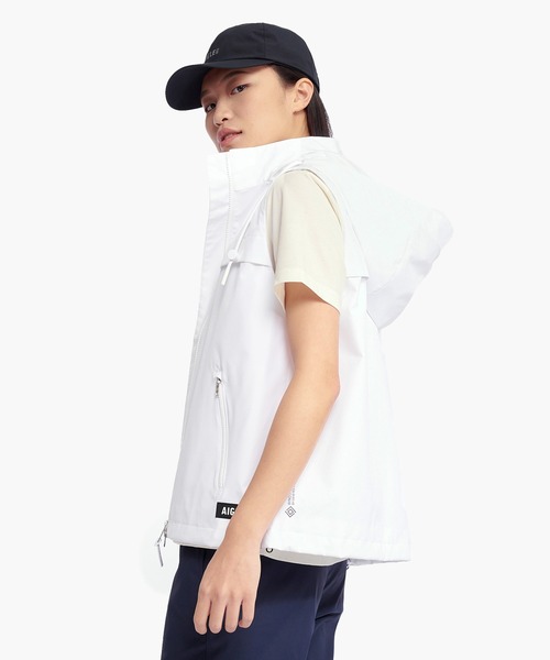 AIGLE(エーグル)の「防風 透湿 撥水 防水 WINDSTOPPER ウインドストッパー スリーブレスジャケット ミリタリーベスト フード脱着可(ベスト・レディース・モスグリーン/ホワイト・38/36)」の10枚目の写真