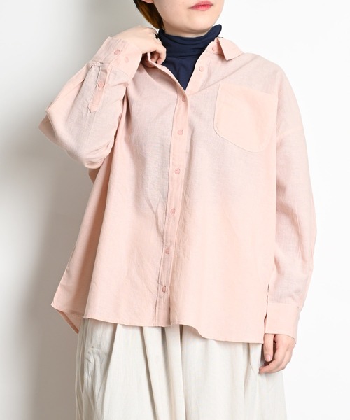 MARAI(マーライ)の「綿麻 長袖シャツ ブラウス 無地(シャツ/ブラウス・レディース・ホワイト/ピンク/チャコール/グレー・フリー)」の4枚目の写真