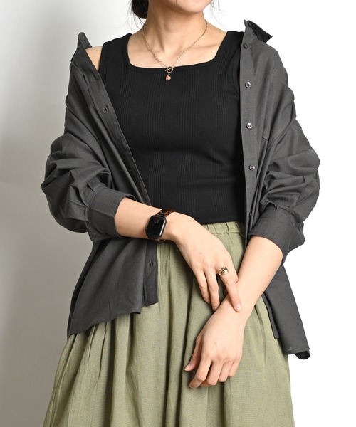 MARAI(マーライ)の「綿麻 長袖シャツ ブラウス 無地(シャツ/ブラウス・レディース・ホワイト/ピンク/チャコール/グレー・フリー)」の1枚目の写真