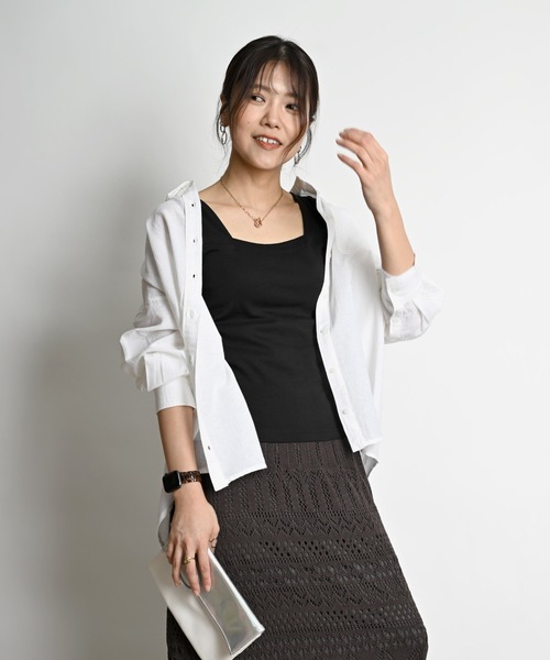 MARAI(マーライ)の「綿麻 長袖シャツ ブラウス 無地(シャツ/ブラウス・レディース・ホワイト/ピンク/チャコール/グレー・フリー)」の5枚目の写真