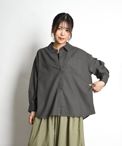 MARAI(マーライ)の「綿麻 長袖シャツ ブラウス 無地(シャツ/ブラウス・レディース・ホワイト/ピンク/チャコール/グレー・フリー)」の10枚目の写真