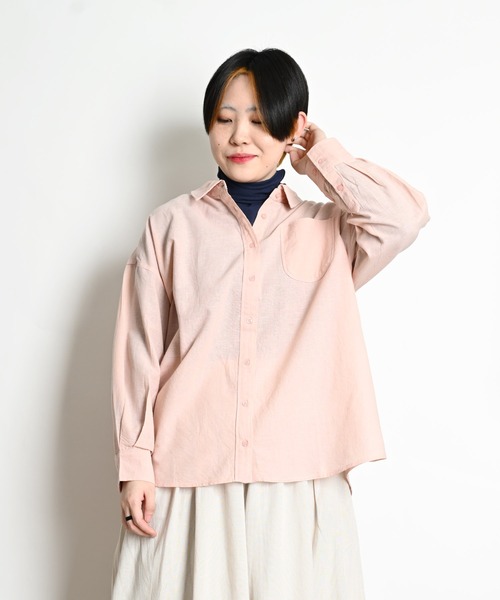 MARAI(マーライ)の「綿麻 長袖シャツ ブラウス 無地(シャツ/ブラウス・レディース・ホワイト/ピンク/チャコール/グレー・フリー)」の13枚目の写真
