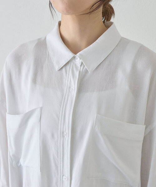 SHENERY(シーナリー)の「【一枚でも羽織でも活躍!】リネンワイドシャツ(シャツ/ブラウス・レディース・オフホワイト/ブラック・FREE)」の3枚目の写真