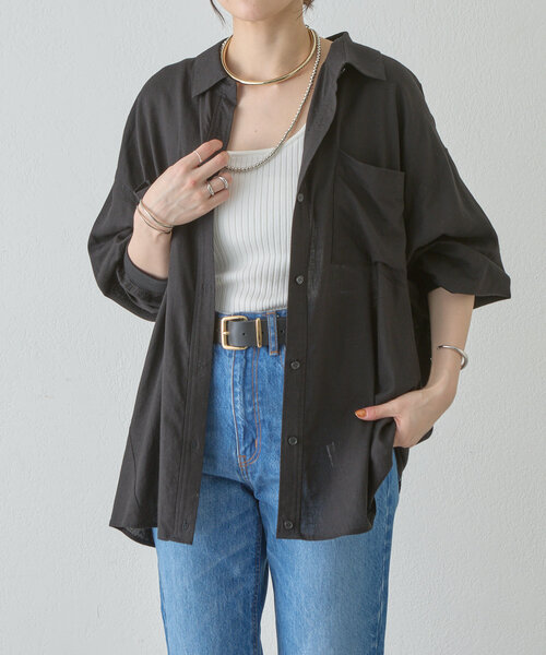 SHENERY(シーナリー)の「【一枚でも羽織でも活躍!】リネンワイドシャツ(シャツ/ブラウス・レディース・オフホワイト/ブラック・FREE)」の20枚目の写真