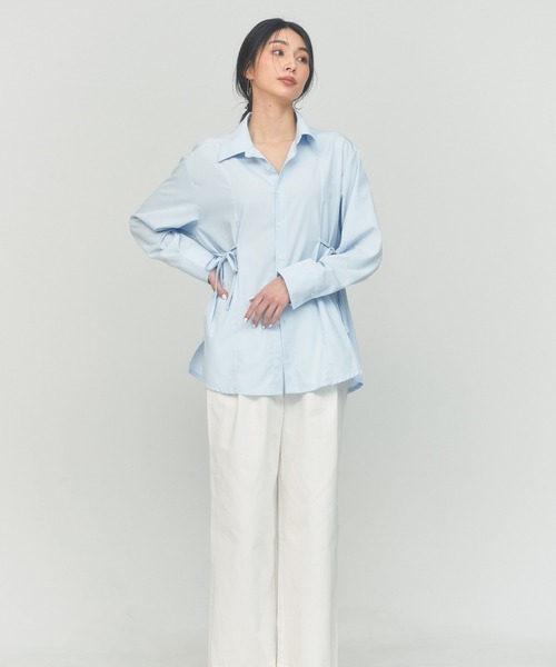 BLUE×PALANG(ブルーパラン)の「SIDE RIBBON SHIRT(シャツ/ブラウス・レディース・ストライプ/ライトブルー/グレー・FREE)」の12枚目の写真
