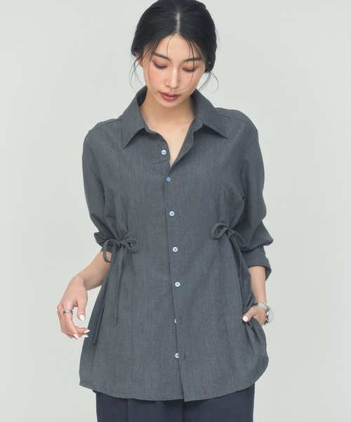 BLUE×PALANG(ブルーパラン)の「SIDE RIBBON SHIRT(シャツ/ブラウス・レディース・ストライプ/ライトブルー/グレー・FREE)」の14枚目の写真