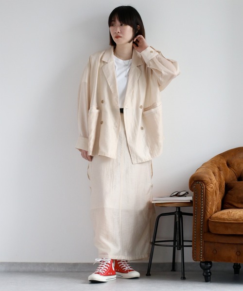 cepo(セポ)の「〈セットアップ対応〉シアーリネンWテーラードジャケット(テーラードジャケット・レディース・ブラック/オフホワイト・M)」の6枚目の写真