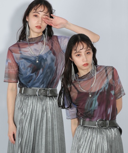 HARE（ハレ）の「2WAYアートフラワーシアーT(HARE)（Tシャツ/カットソー・レディース・ブラック/レッド/ブルー/グリーン・FREE）」の4枚目の写真